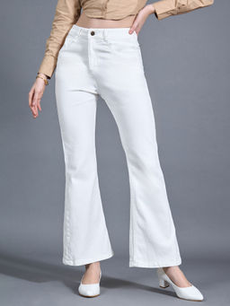 Miss Chase - Women's White Bootcut High Rise Regular Stretchable Workwear Denim Jeans
