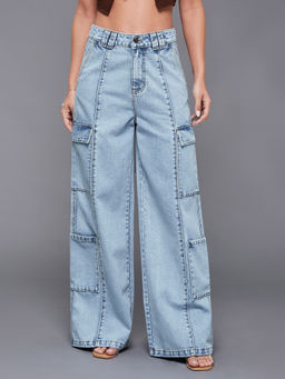 Miss Chase - Women Light Blue Wide-Leg High Rise Regular Jeans