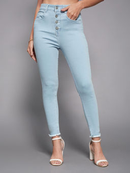 Miss Chase - Women Light Blue Skinny High Rise Cropped Stretchable Jeans