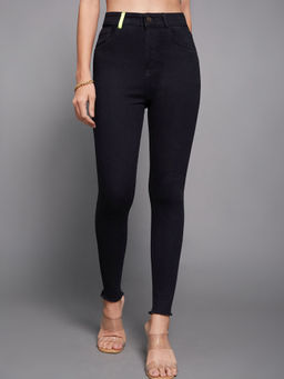 Miss Chase - Women Black Cotton Skinny Cropped High Rise Stretchable Jeans