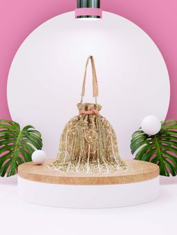 Anekaant - Dangle Peach & Gold Ogee Embellished Velvet Potli