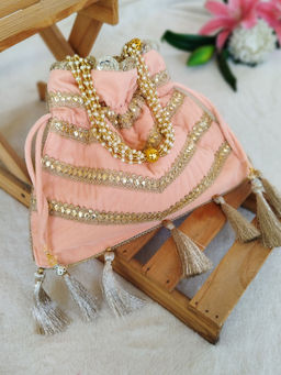 Label Kanupriya - Peach Velvet Potli Bag