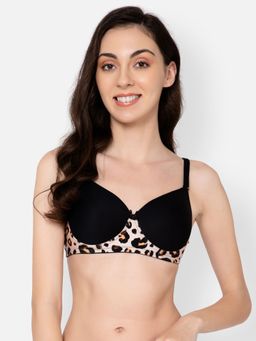 Clovia - Powernet Printed Padded Full Cup Wire Free T-shirt Bra - Black