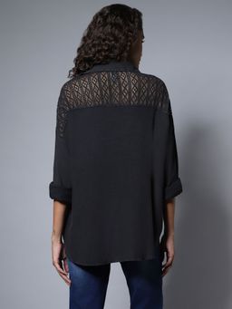High Star - Cotton Spread Collar Long Sleeves Solid Oversized Longline Shirts