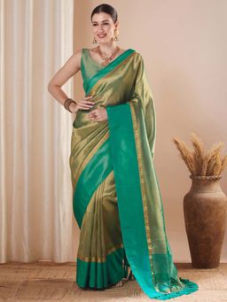 Sareemall - Blue Woven Saree with Unstitched Blouse
