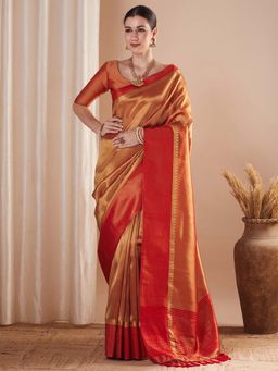 Sareemall - Red Woven Saree with Unstitched Blouse