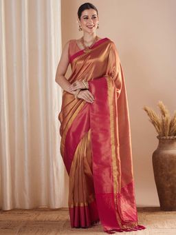 Sareemall - Pink Woven Saree with Unstitched Blouse