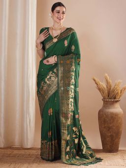Sareemall - Green Woven Saree with Unstitched Blouse