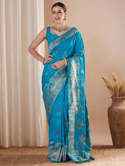 Sareemall - Blue Woven Saree with Unstitched Blouse