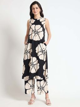 Divena - Black Floral Kurta with Palazzo (Set of 2)