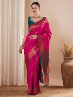 Sareemall - Pink Woven Saree with Unstitched Blouse