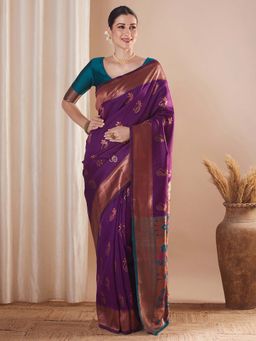 Sareemall - Purple Woven Saree with Unstitched Blouse