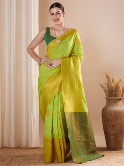 Sareemall - Green Woven Saree with Unstitched Blouse