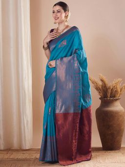 Sareemall - Blue Woven Saree with Unstitched Blouse