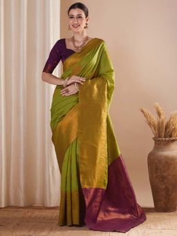 Sareemall - Olive Woven Saree with Unstitched Blouse