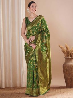 Sareemall - Green Woven Saree with Unstitched Blouse