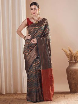 Sareemall - Green Woven Saree with Unstitched Blouse