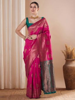 Sareemall - Pink Woven Saree with Unstitched Blouse