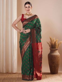 Sareemall - Green Woven Saree with Unstitched Blouse