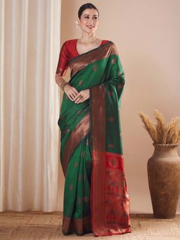 Sareemall - Green Woven Saree with Unstitched Blouse