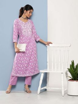 Divena - Purple Floral Kurta with Pant (Set of 2)