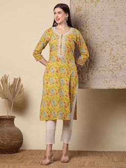 FASHOR - Yellow Floral Kurta