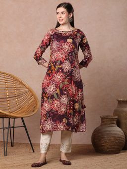 FASHOR - Burgundy Floral Kurta