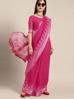 Sareemall - Pink Woven Saree with Unstitched Blouse with Unstitched