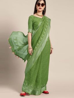 Sareemall - Green Woven Saree with Unstitched Blouse with Unstitched