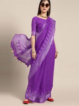 Sareemall - Purple Woven Saree with Unstitched Blouse with Unstitched