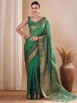 Sareemall - Green Woven Saree with Unstitched Blouse