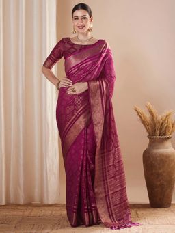 Sareemall - Magenta Woven Saree with Unstitched Blouse