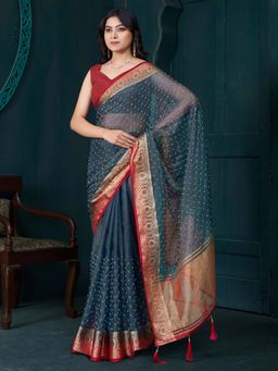 Sareemall - Grey Woven Saree with Unstitched Blouse with Unstitched