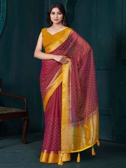 Sareemall - Maroon Woven Saree with Unstitched Blouse with Unstitched