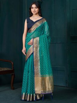Sareemall - Blue Woven Saree with Unstitched Blouse with Unstitched
