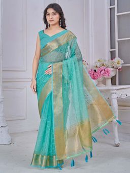 Sareemall - Blue Woven Saree with Unstitched Blouse with Unstitched