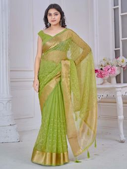 Sareemall - Green Woven Saree with Unstitched Blouse with Unstitched