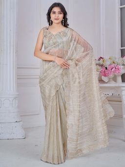 Sareemall - Cream Embellished Saree with Unstitched Blouse with Unstitched