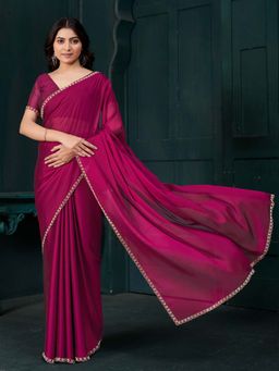 Sareemall - Pink Solid Saree with Unstitched Blouse with Unstitched
