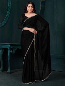 Sareemall - Black Solid Saree with Unstitched Blouse with Unstitched