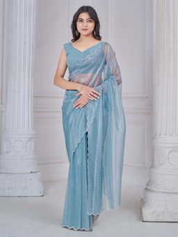 Sareemall - Blue Embellished Saree with Unstitched Blouse with Unstitched