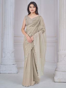 Sareemall - Beige Embellished Saree with Unstitched Blouse with Unstitched
