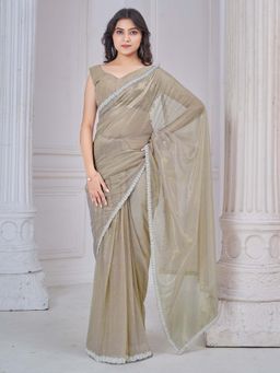 Sareemall - Beige Embellished Saree with Unstitched Blouse with Unstitched