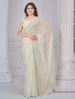 Sareemall - Cream Embellished Saree with Unstitched Blouse with Unstitched