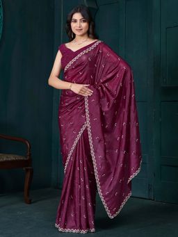 Sareemall - Wine Embellished Saree with Unstitched Blouse with Unstitched