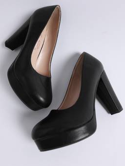 London Rag - Women Black Manmade Leather Block Heels