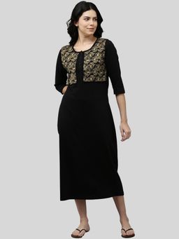 Kryptic - Womens Cotton Printed Three Fourth Sleeves Relaxed Fit Maxi Nightdress