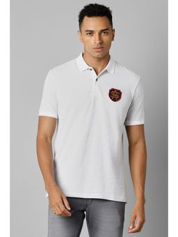 Allen Solly - Men White Stripe Collar Neck Polo T-Shirt
