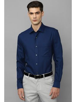 Louis Philippe - Men Navy Classic Fit Self Design Full Sleeves Formal Shirt