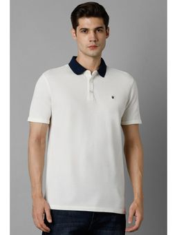 Louis Philippe - Men White Solid Collar Neck Polo T-Shirt